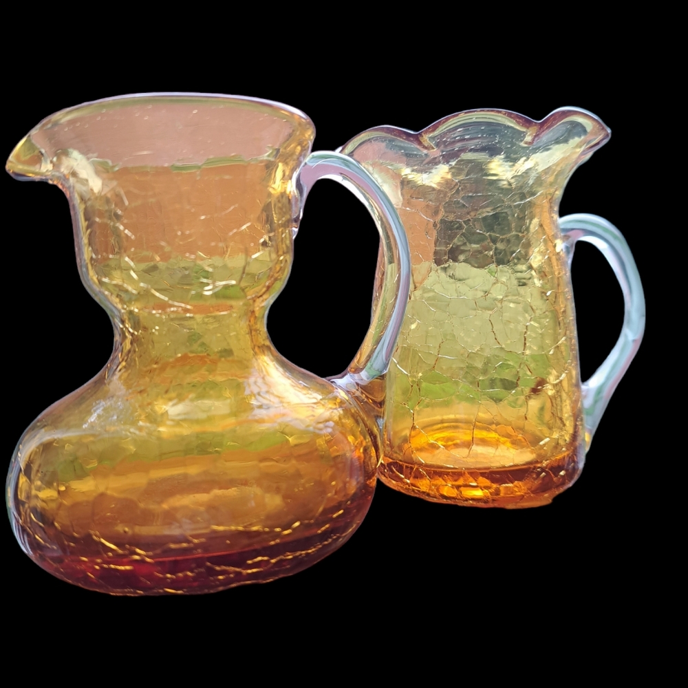 Set of Two Blenko 1940's Mini Hand-blown Crackle glass